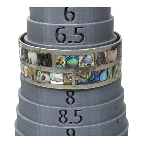 Vintage Abalone Shell & Metal Alpaca Inlaid Southwest Mosaic Cuff Bracelet 7.5” - Picture 3 of 7